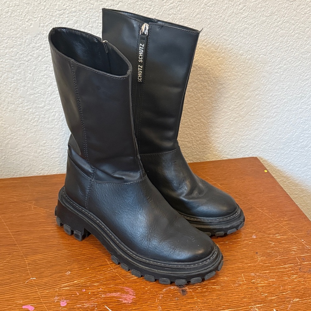 Schutz Juany Black Chunky Sole Boots with Zipper Women’s 8